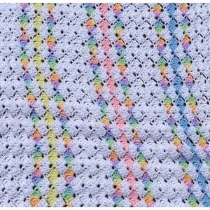 Crochet Baby Blanket Fan Stitch White Pastel Rainbow Colorful 41x54”
